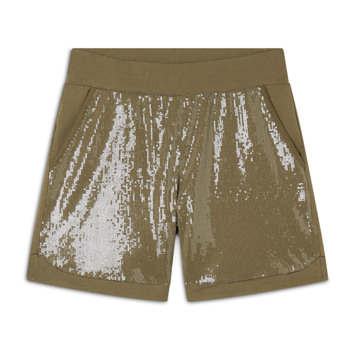 Pantaloni Shorts con paillettes e logo posteriore