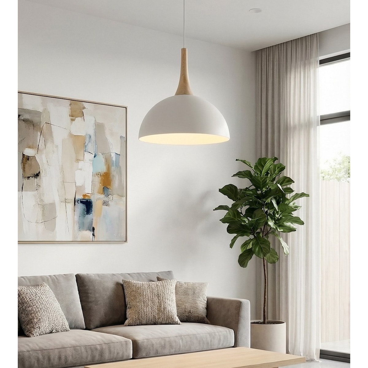Lampada a sospensione Nautica in acciaio bianco e legno