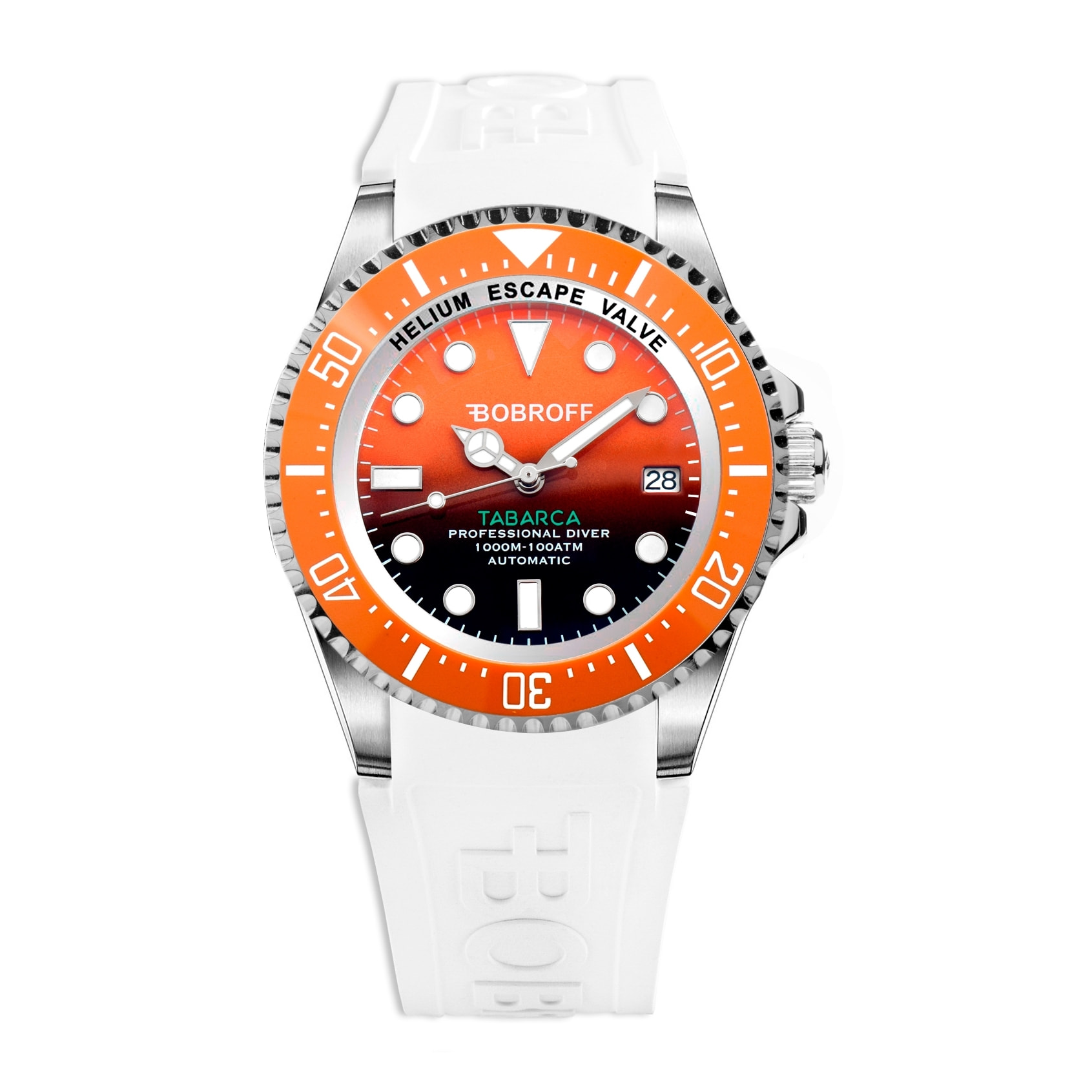 Bobroff - Reloj de hombre automatico diver profesional de buceo, 1000 m, Naranja, 44MM, valvula de helio BF0004bn-BFSTB