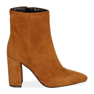 Ankle boots cuoio in camoscio, tacco 9 cm