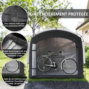 Abri vélo - tente vélo - tente de rangement extérieur - dim. 205 x 140 x 188 cm - fibre de verre oxford noir