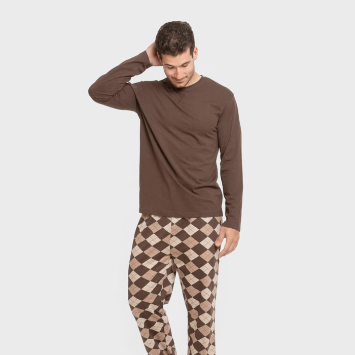 Pijama largo algodón hombre Olmo Marrón oscuro