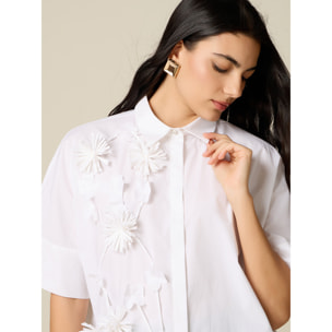 Oltre - Camisa de manga corta con aplicaciones florales - Blanco