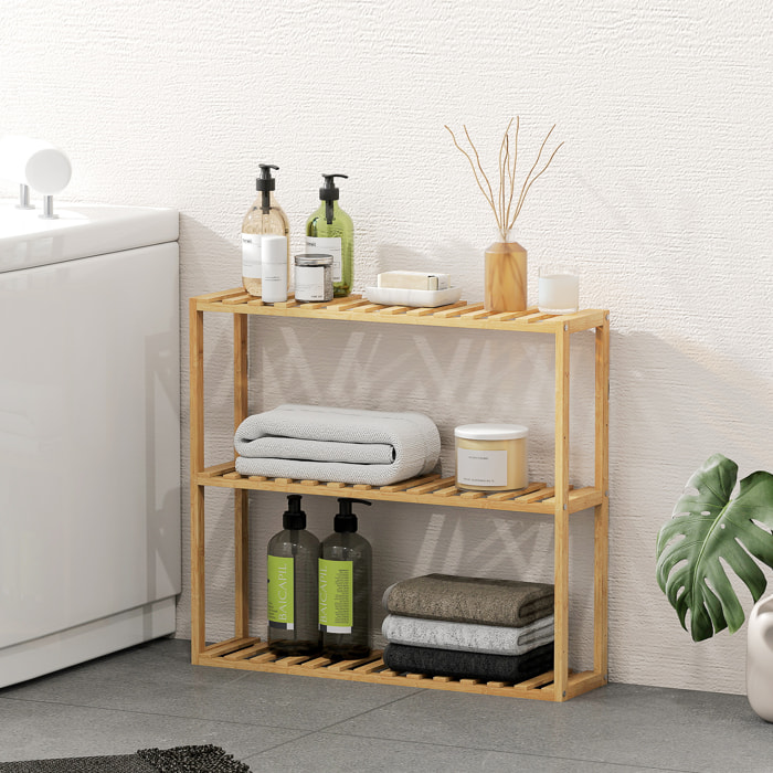 Étagère salle de bain bois bambou verni 3 niveaux réglables étagères à lattes dim. 43 x 31 x 80 cm