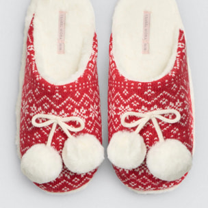 Pantofole da donna con pompon e stampa natalizia