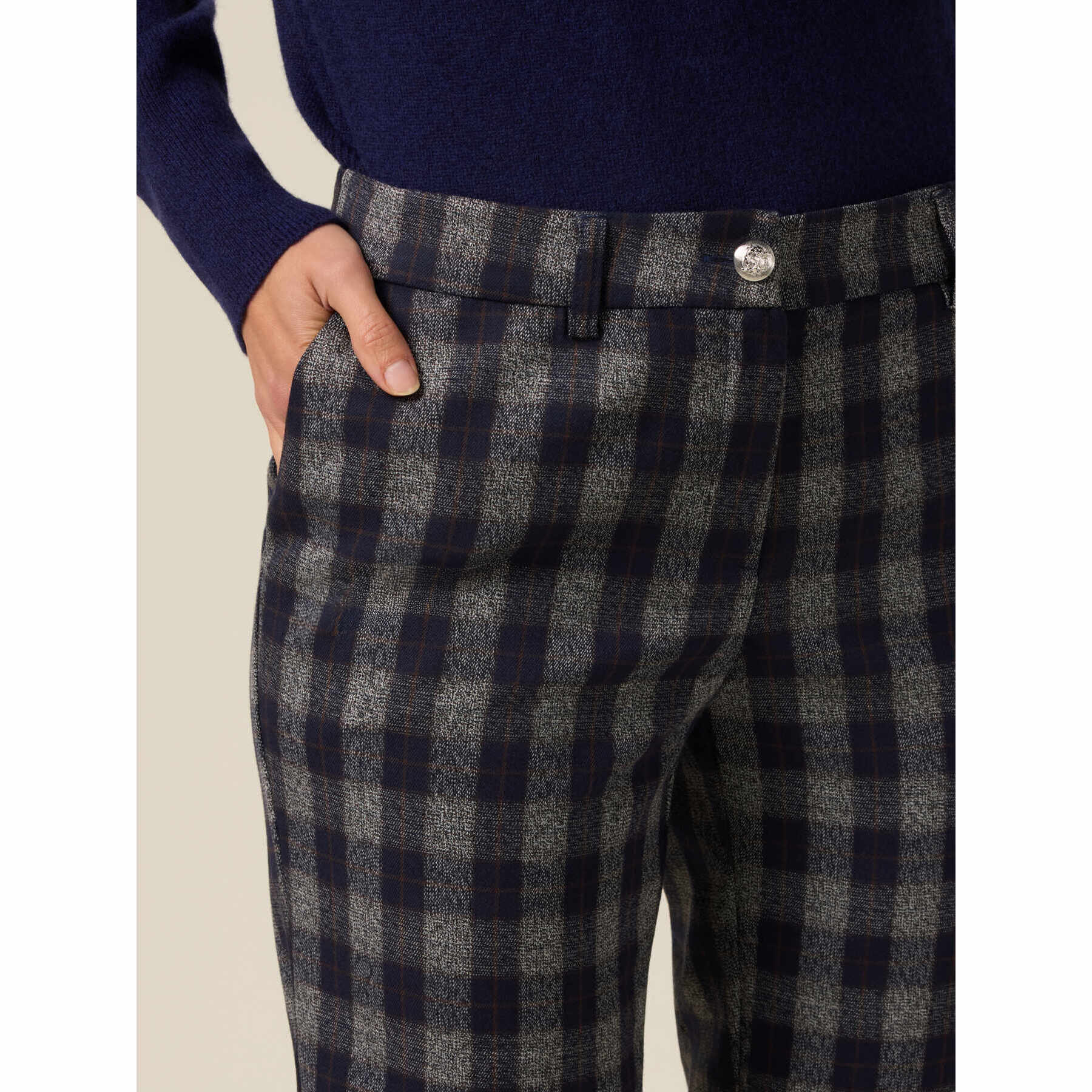 Oltre - Pantaloni gamba dritta in flanella check - Blu