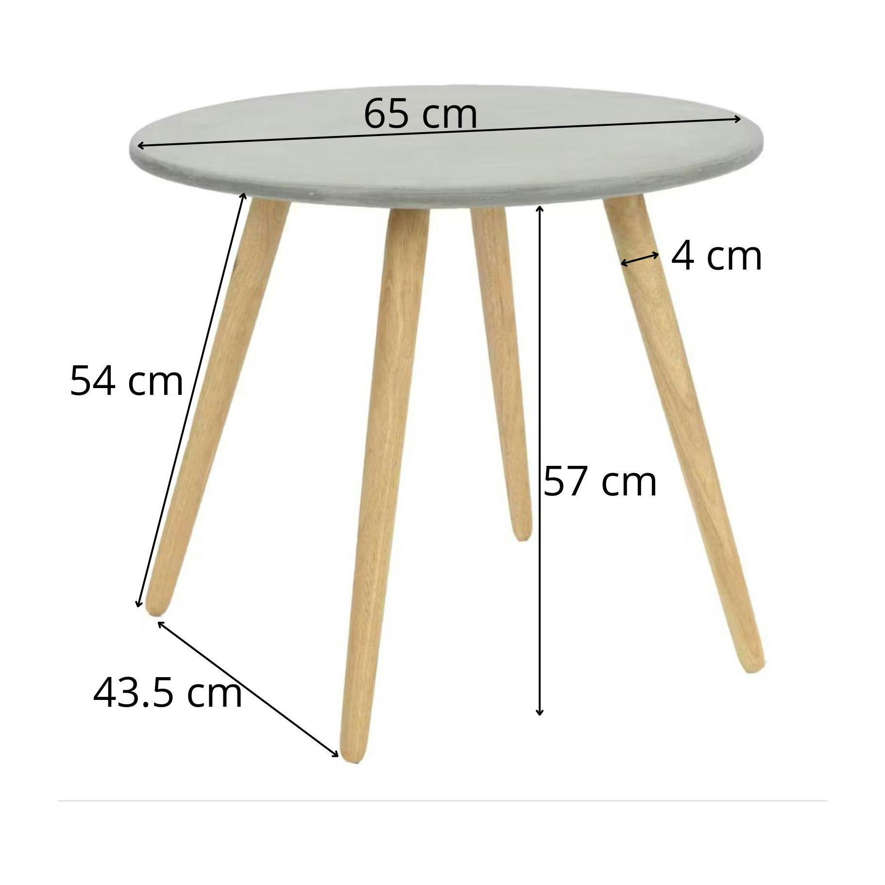 Bout de canapé rond pieds bois et plateau béton D65xH57cm