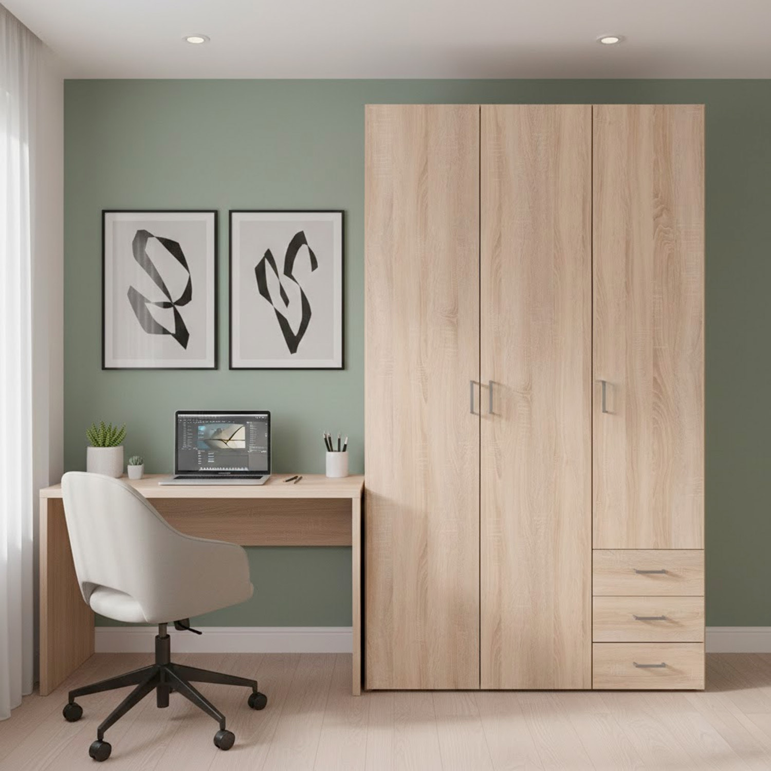 Armadio Con 3 Ante E 3 Cassetti Multiuso Per Abiti Indumenti Design Moderno Capiente Vano Appendiabiti Ripiani Interni 115.8 x 49.5 x 200.4 Cm Rovere