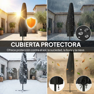 Parasol Excéntrico con Luces LED Solares, Ø330 cm, Sombrilla de Jardín con Base Cruzada, Manivela, Funda Protectora y Cuerda de Viento, Anti-UV 50+, para Terraza, Patio, Caqui