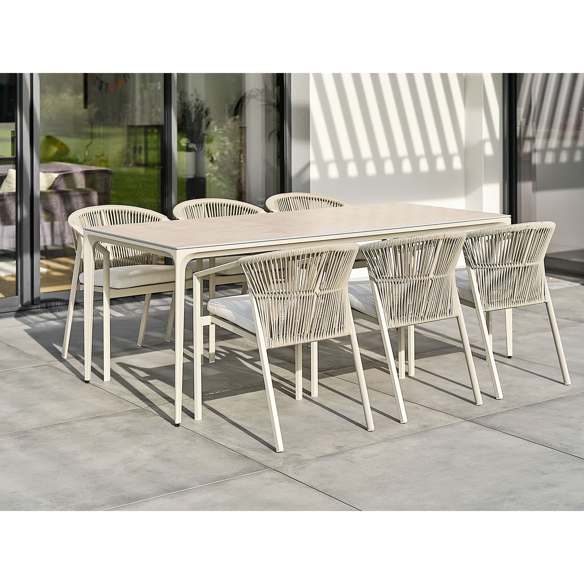 TIGUA - Ensemble repas jardin 6 places Céramique sur verre - Grège