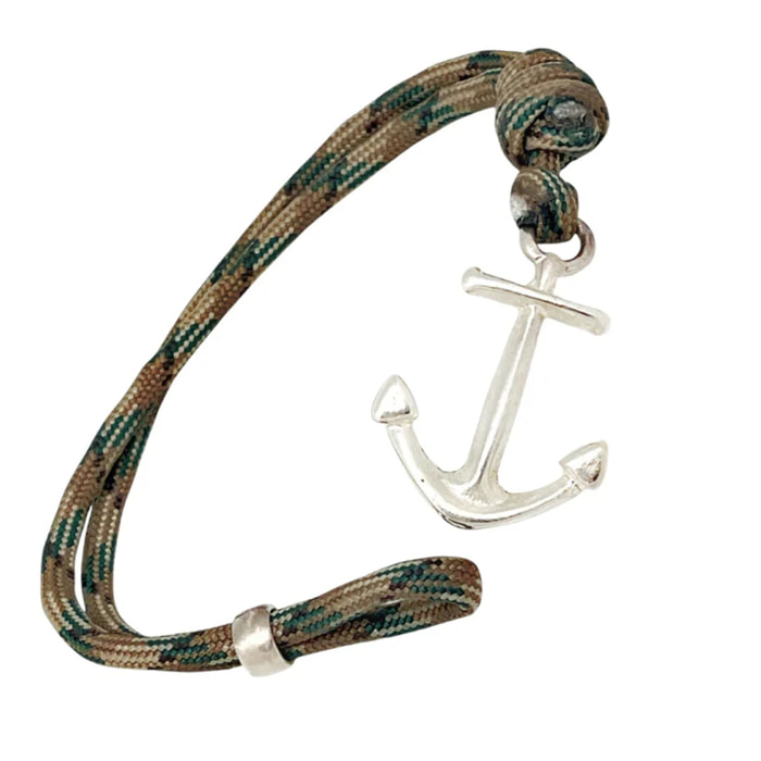 Pulsera Ancla paracord en verde jaspe y plata chapado