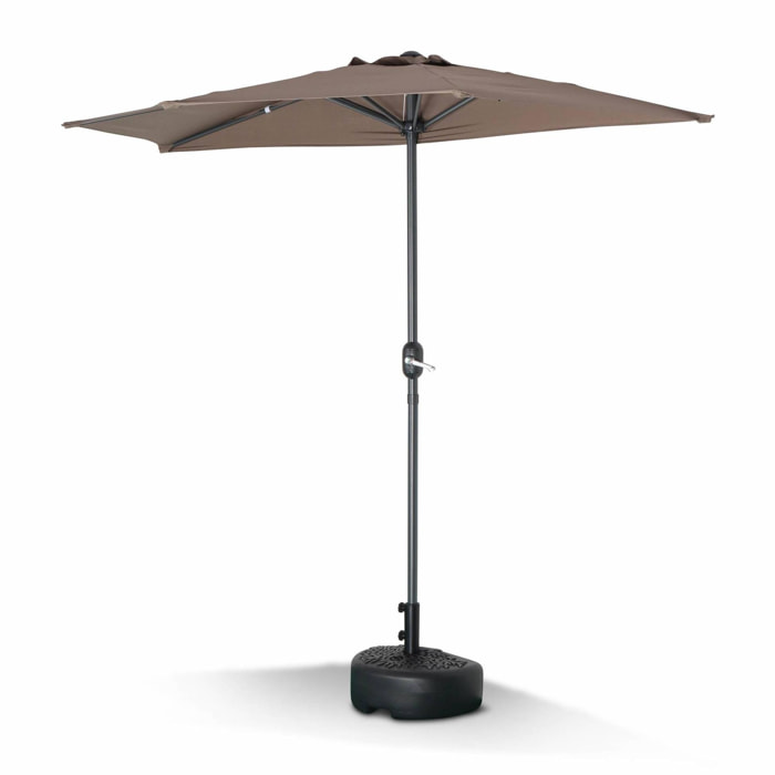 Parasol de balcon Ø250cm – CALVI – Demi-parasol droit. mât en aluminium avec manivelle d’ouverture. toile taupe