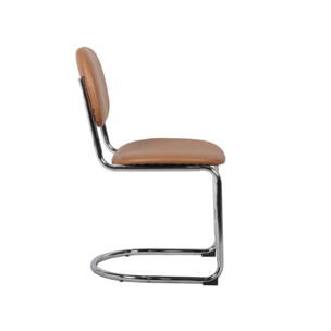 Lot de 2 chaises cantilever arrondie métal. similicuir marron et pieds chromés - L 47 x P 54.5 x H 81cm - Maloa
