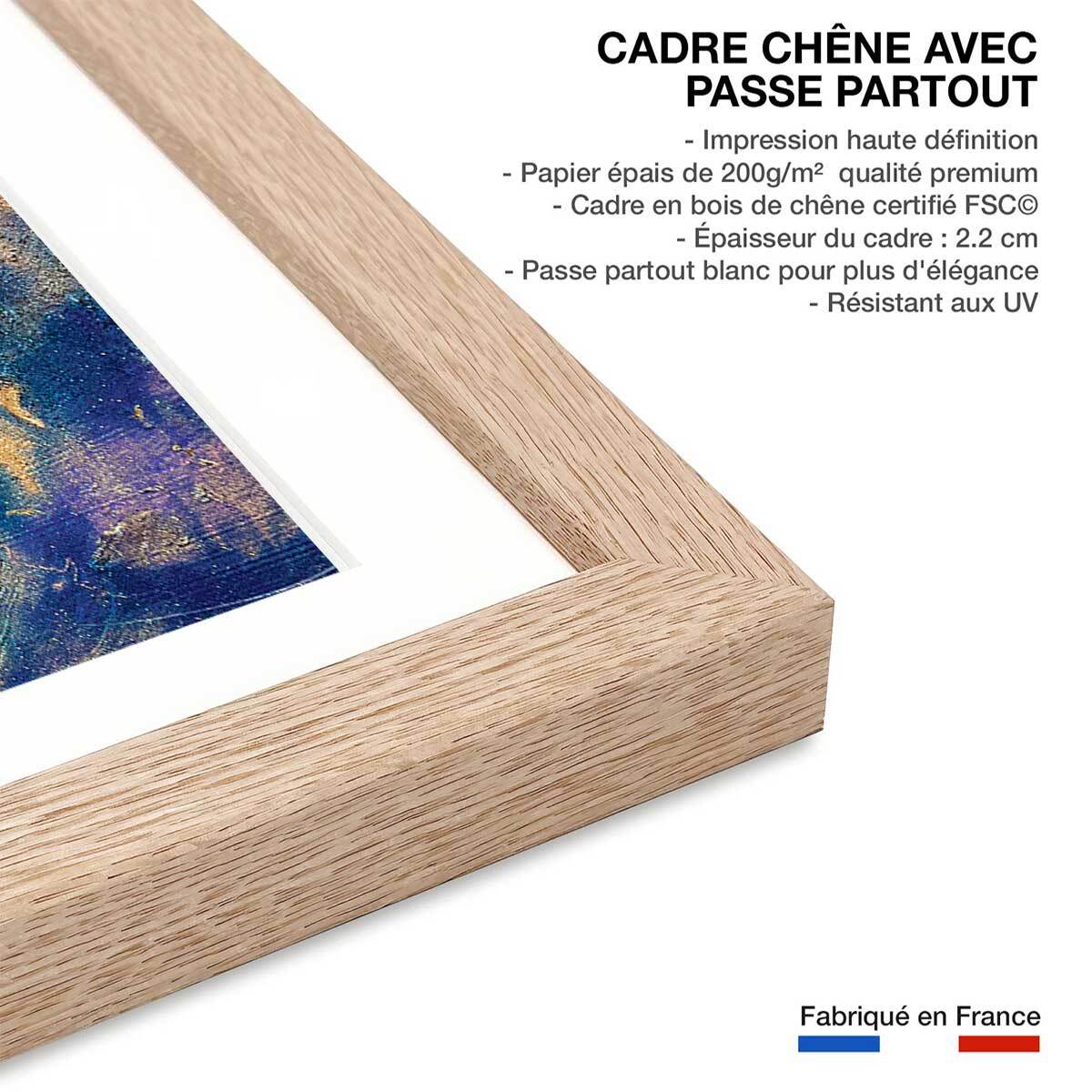 Poster rose nebuleux Affiche + cadre en bois - Chêne