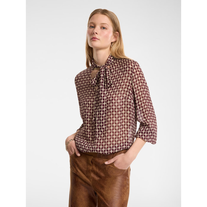 Elena Mirò - Blusa stampata con fusciacca - Bordeaux