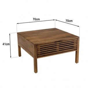 ALIX - Table basse carrée 70x70cm en bois de manguier 2 tiroirs ajourés