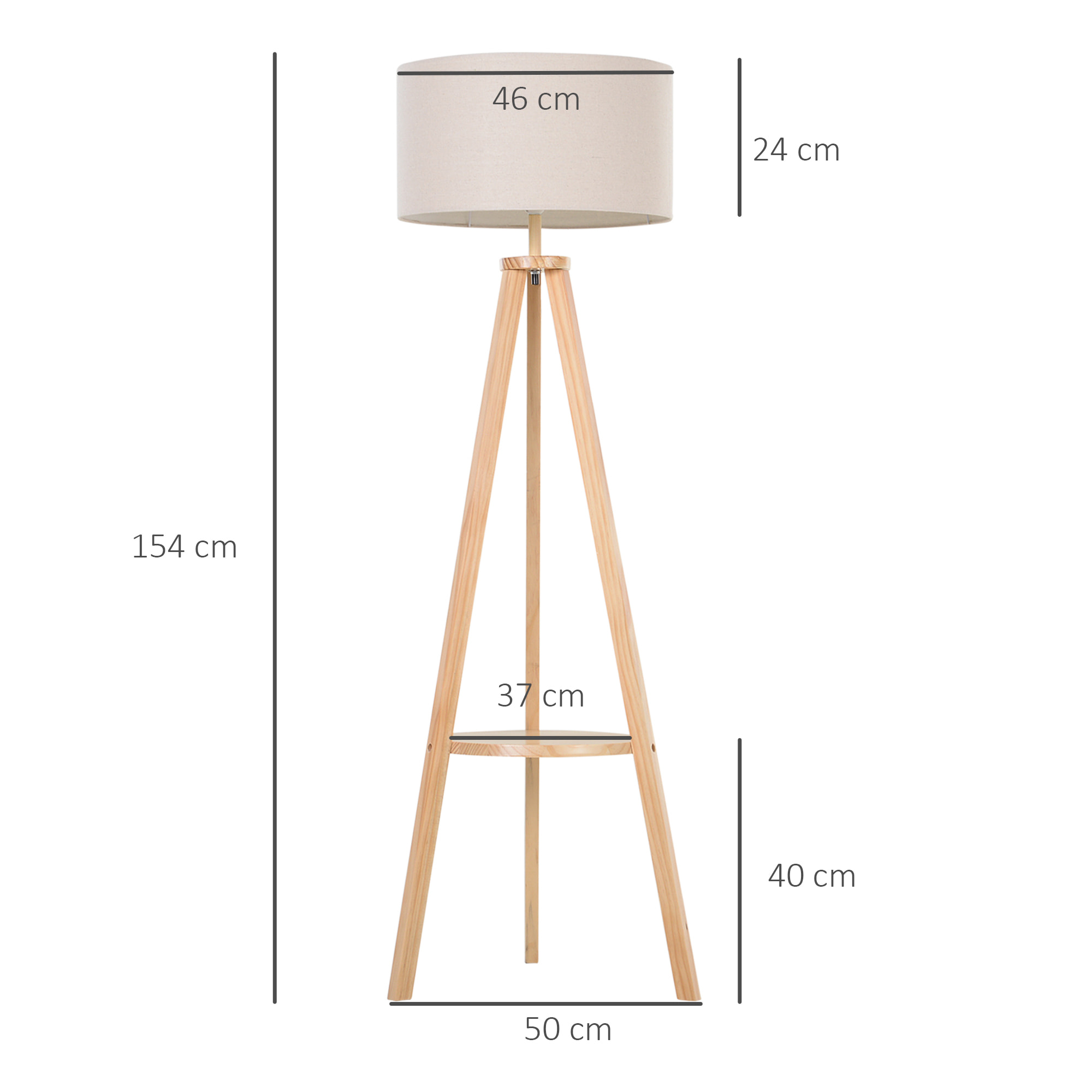 Lámpara de Pie con Mesita Trípode para Dormitorio de Madera