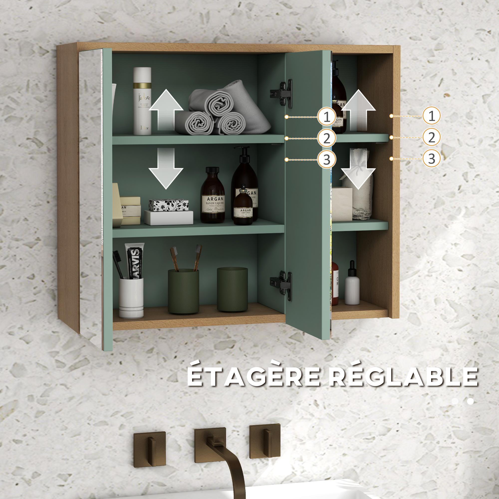 Ensemble 2 meubles salle de bain - meuble sous-vasque suspendu, armoire murale miroir - aspect bois clair vert