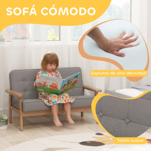 Sofá para Niños de 2 Plazas, Sillón Infantil de Felpa Suave con Estructura de Madera, Asiento y Respaldo Acolchados, Reposabrazos, para Niños de +3 Años, para Dormitorio, Sala de Juego, Gris