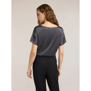 Motivi - Blusa in raso con maniche a petalo - Grigio