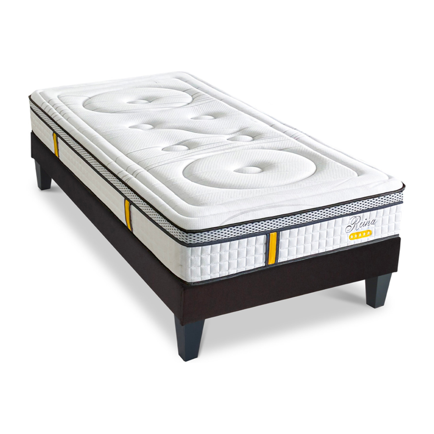 Ensemble Matelas Reina 2.0 & Sommier KIT15, 26 cm, Ressorts Ensachés et Mémoire de Forme, technologie Tri-Lattes, Soutien Ferme