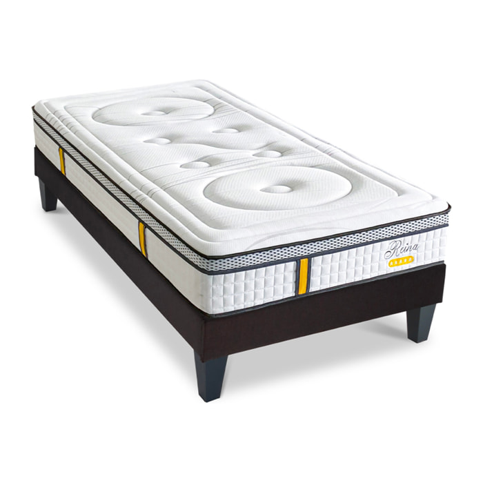 Ensemble Matelas Reina 2.0 & Sommier KIT15, 26 cm, Ressorts Ensachés et Mémoire de Forme, technologie Tri-Lattes, Soutien Ferme