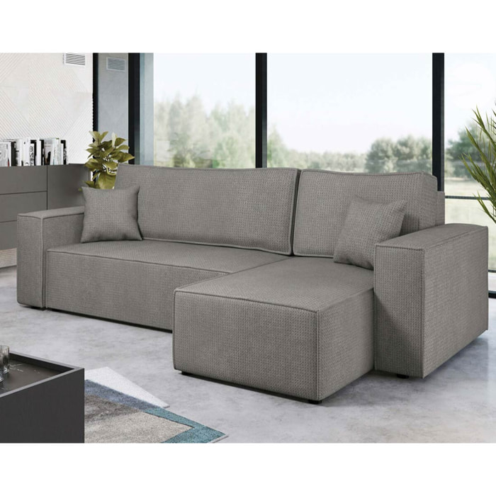 Cezanne - Canapé d'angle réversible 4 places convertible avec coffre en tissu texturé - Gris