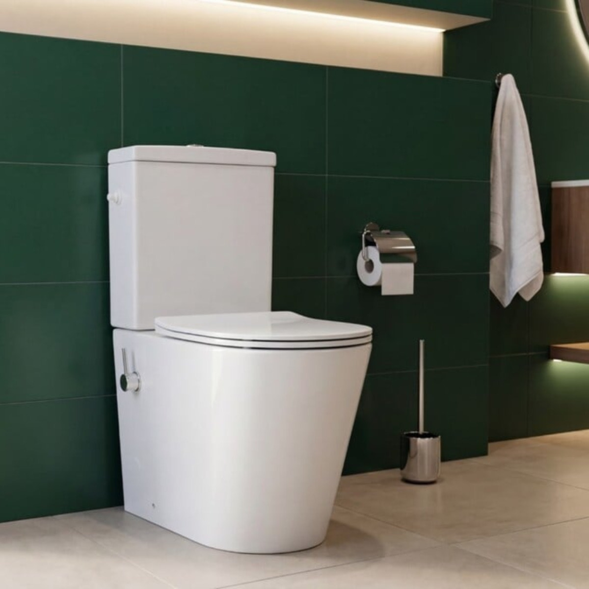 Brevis cuvette WC à poser sans bride avec abattant SoftClose, avec fonction bidet, vendue sans réservoir, blanc (SATBRE36BFCB)