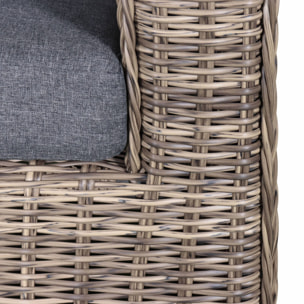 Salon de jardin en résine tressée arrondie 4 places - Valentino Naturel - Coussins anthracite. canapé fauteuils table basse