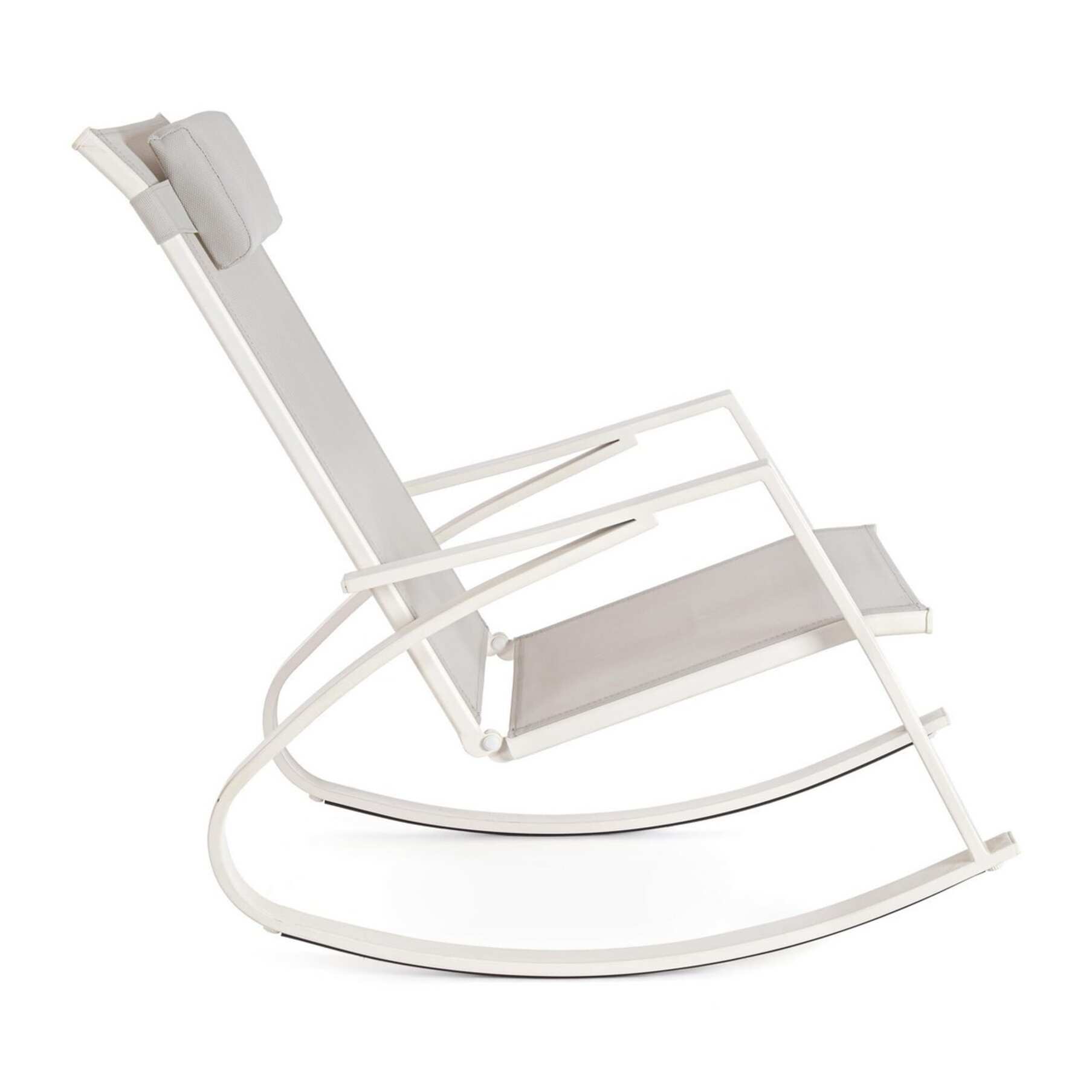 Poltrona a dondolo ILLETAS in acciaio e textilene beige