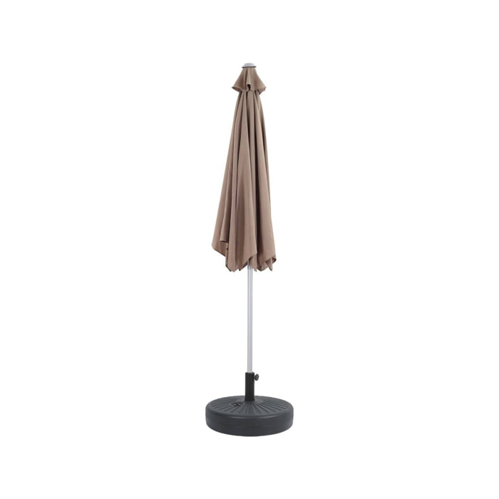 Parasol jardin droit Alu "Sol" - Rond - Ø 3m - Taupe - Avec pied à lester