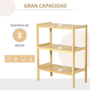 HOMCOM Estantería de Bambú de 3 Niveles Mueble Organizador Multifuncional para Baño Cocina Salón 62x33x80 cm Natural