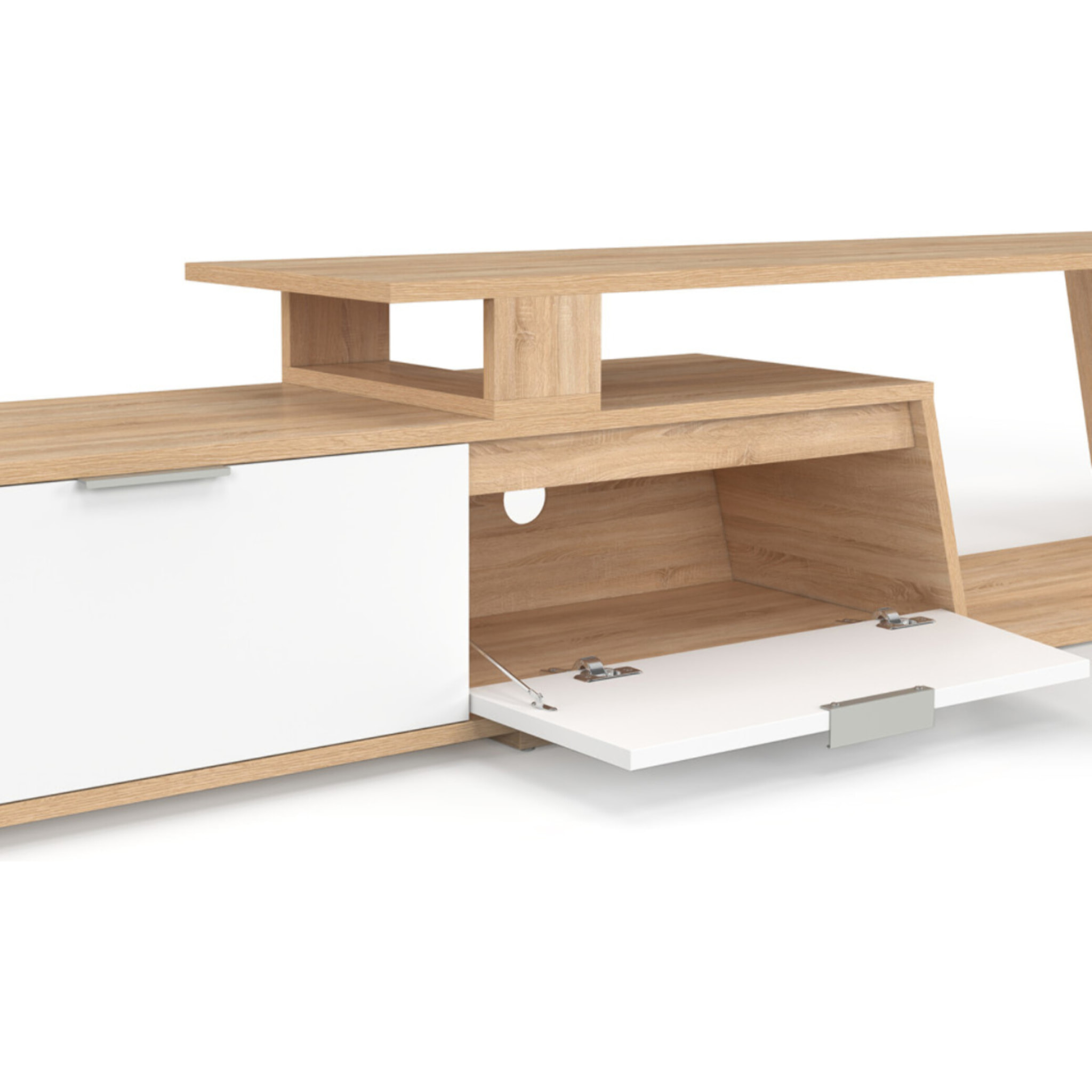 Meuble TV extensible Livona bois et blanc L180-270cm