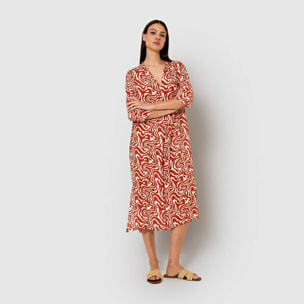 Vestido midi bambula detalles plisados iratia teja