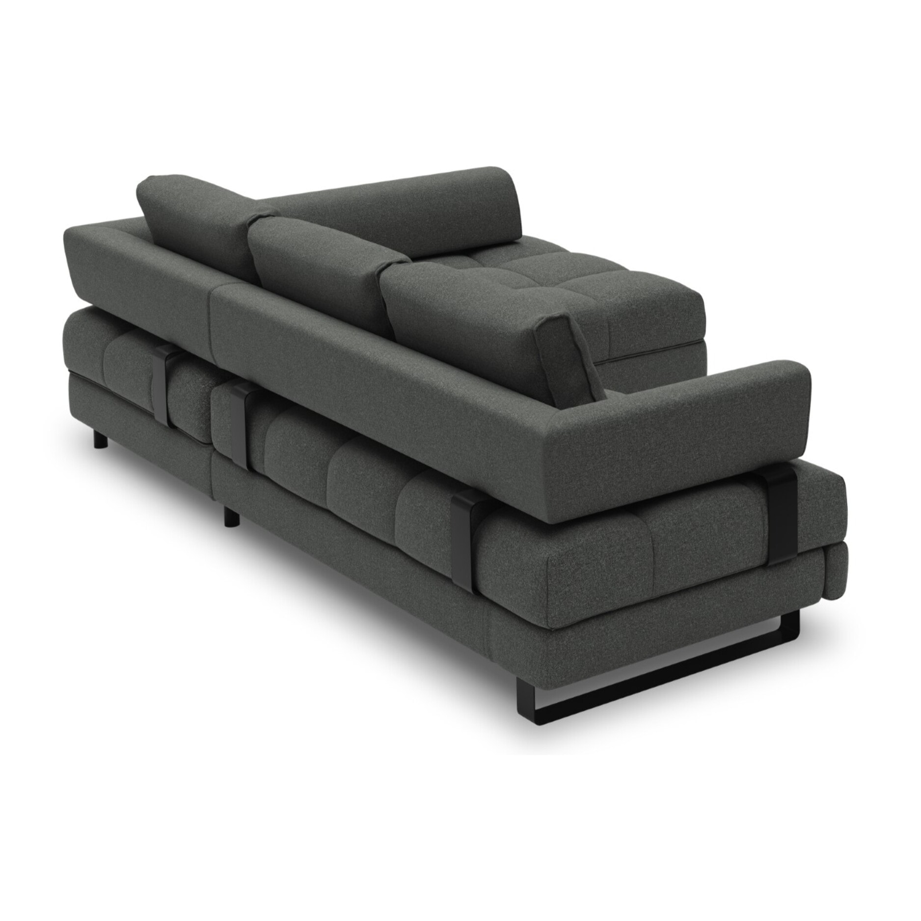 Canapé d'angle droit convertible avec coffre de rangement "Clinton" 5 places en tissu structurel gris foncé