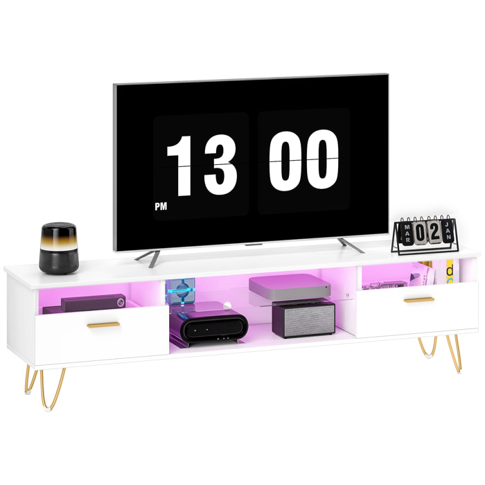 Meuble TV blanc laqué LED design multi-rangement dim. 160x35x42cm