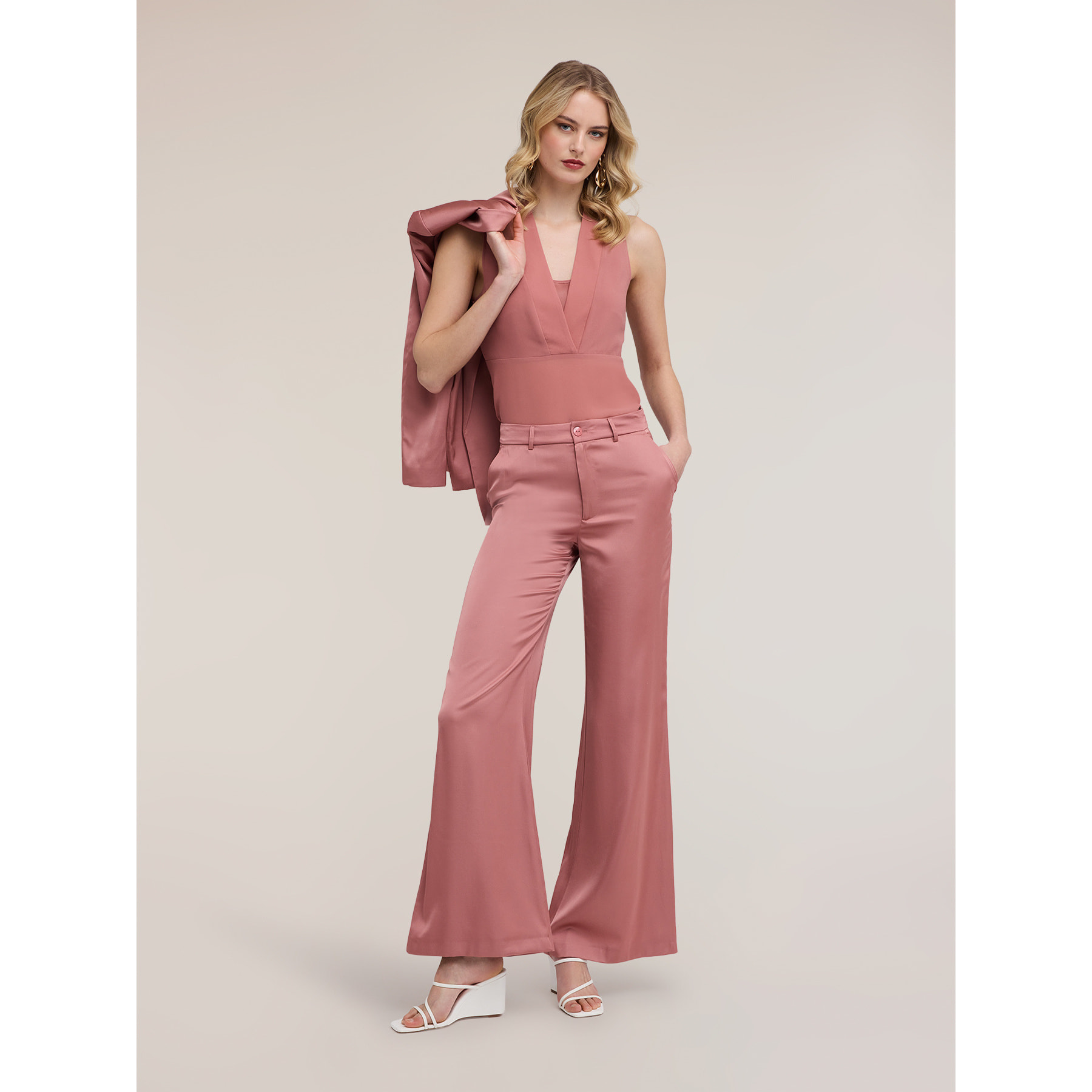 Motivi - Top escote en v de georgette - Rosa