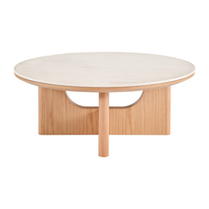 Table basse ronde D.80 cm bois et céramique beige marbré - OAK