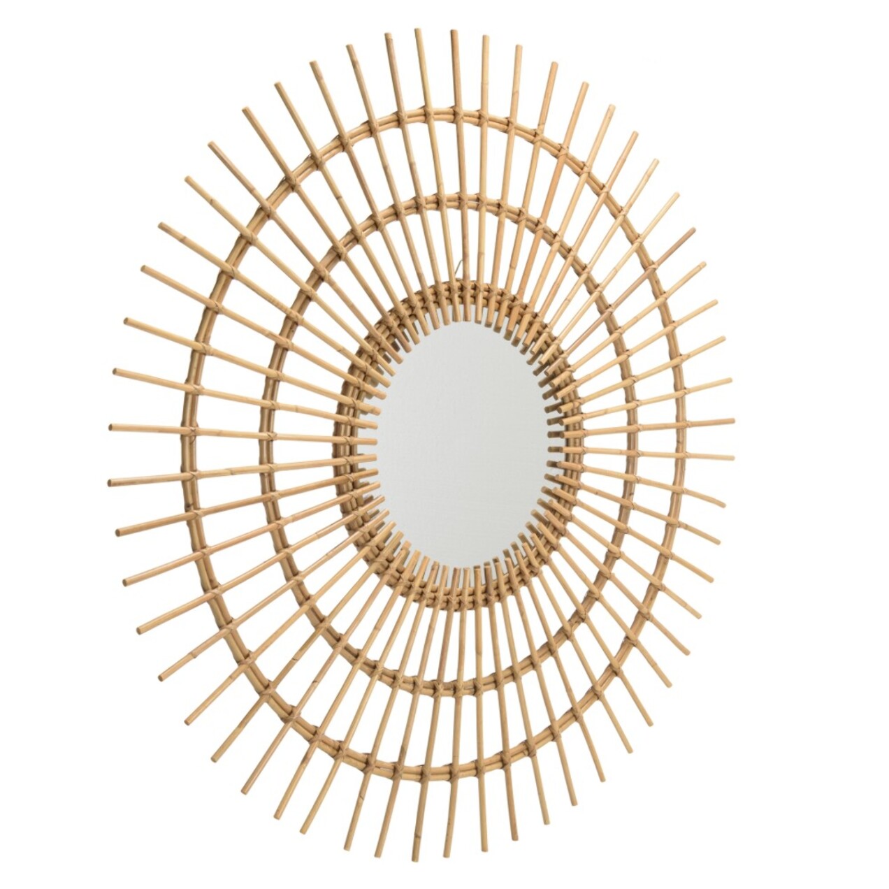 KALLY - Miroir rond 100cm modèle soleil en rotin couleur brun miel
