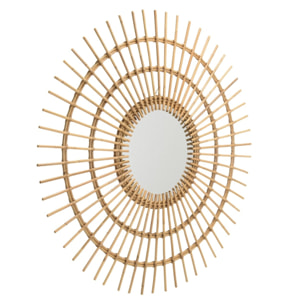KALLY - Miroir rond 100cm modèle soleil en rotin couleur brun miel
