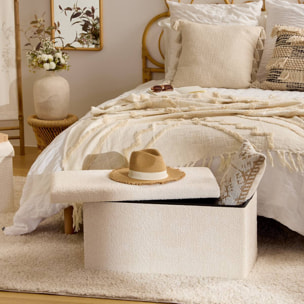 Pouf Pliable Coffre Soana en Bouclette Ivoire 76x38cm