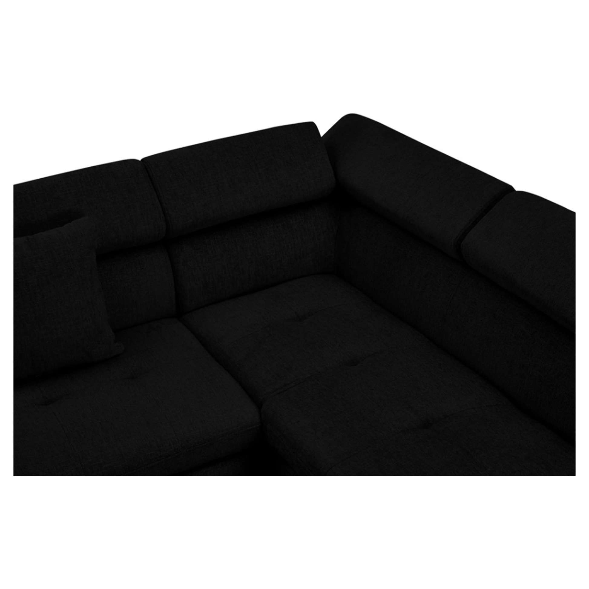 Margaux - Canapé d'angle droit 5 places convertible avec coffre et têtières réglables en velours texturé - Noir