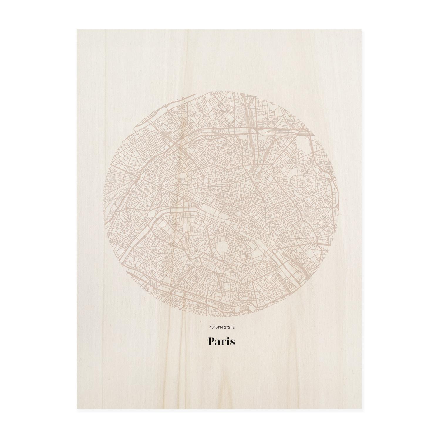 Tableau en bois Paris Map Hauteur: 40 Longueur: 30 Largeur: 1