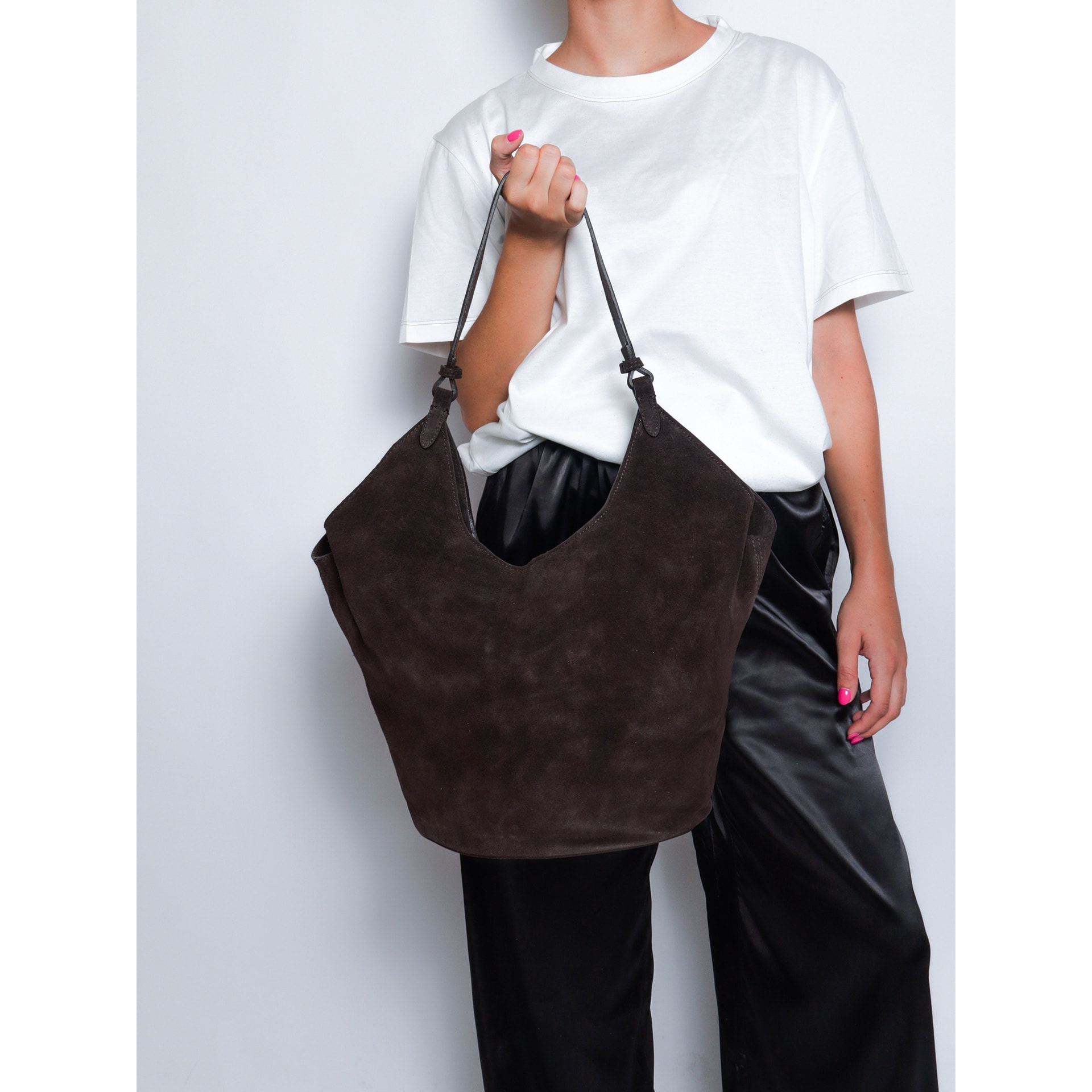 Borsa a spalla da donna - Modello Lisboa - Pelle Scamosciata - 27.0 x 38.0 x 21.5 cm