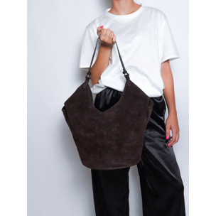 Borsa a spalla da donna - Modello Lisboa - Pelle Scamosciata - 27.0 x 38.0 x 21.5 cm