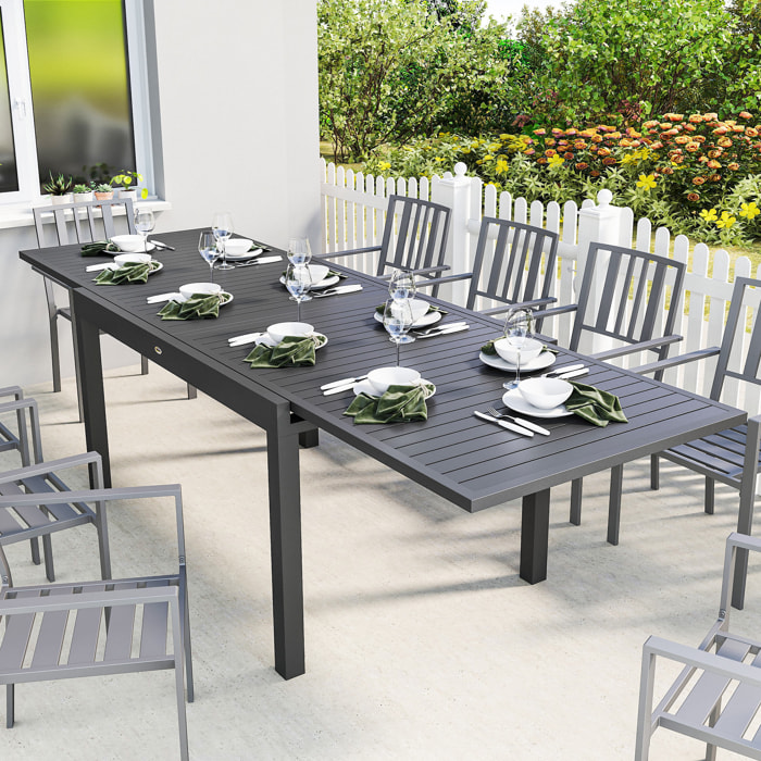 Mesa de Jardín Extensible 135/270x90 cm, Mesa de Comedor Exterior Extensible Rectangular de Aluminio, con Superficie de Lamas para 6-10 Personas, para Patio, Terraza, Gris Oscuro