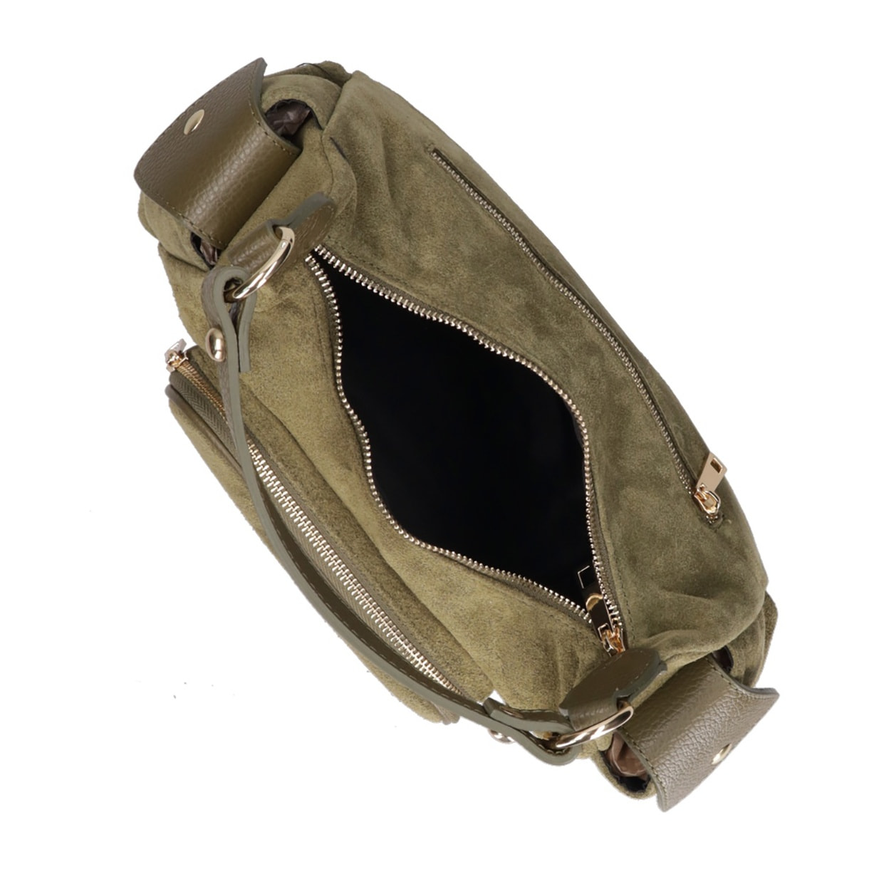 Borsa a spalla da donna Made in Italy - Modello Ardena - Pelle scamosciata - 30.0 x 17.0 x 12.0 cm