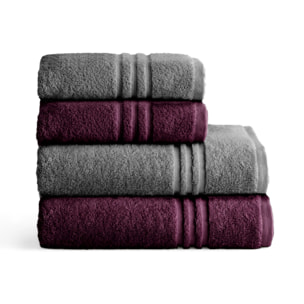 Set 2 toallas ducha + 2 toallas lavabo violet-gris premium