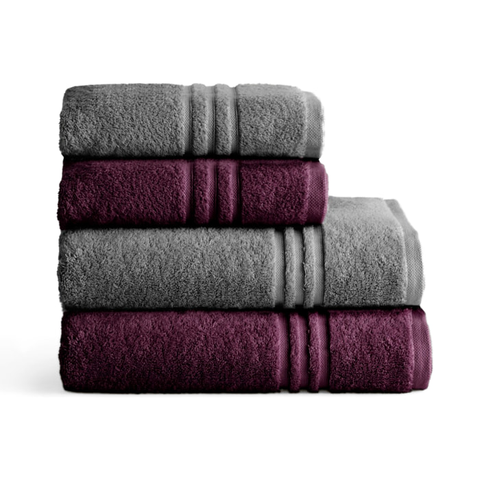 Set 2 toallas ducha + 2 toallas lavabo violet-gris premium