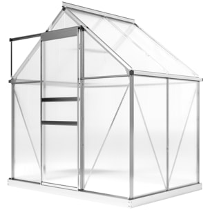 Serre de jardin aluminium polycarbonate 2,5 m² dim. 1,92L x 1,31l x 2H m lucarne réglable fondation porte coulissante